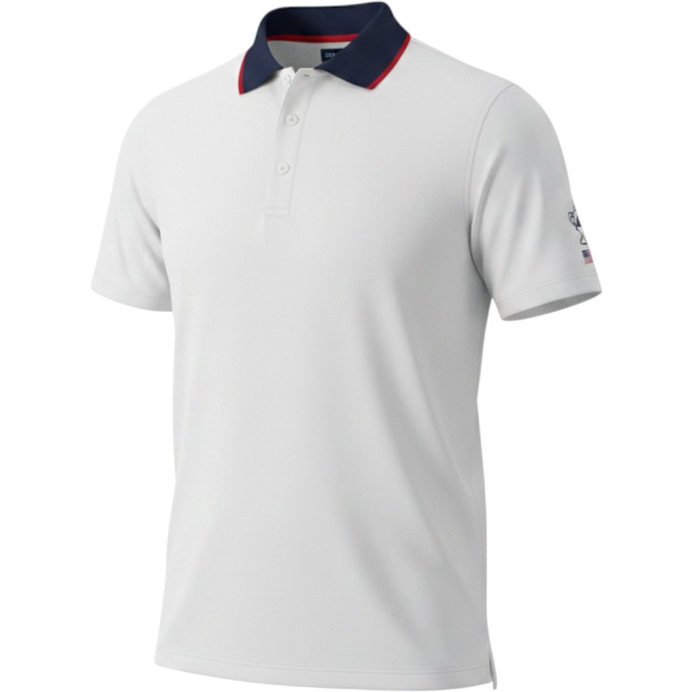 B Draddy Sport Ryan Polo Mens Medium White Blue Contrast USA Trophy Golf Shirt